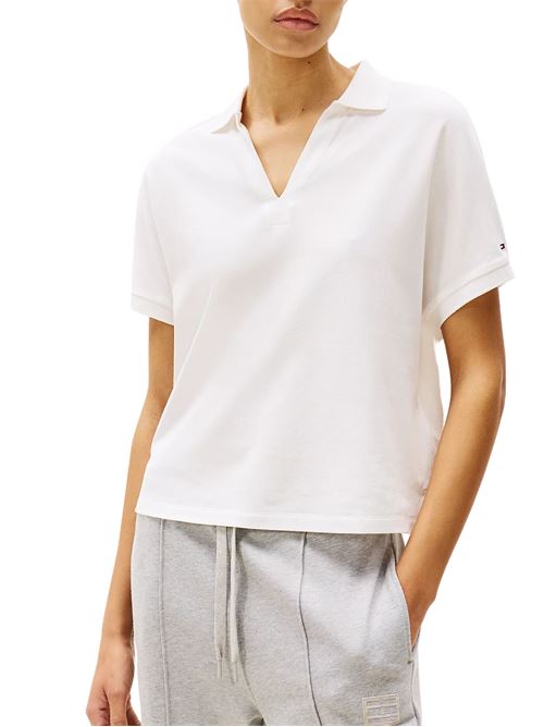 Polo donna ecru in lyocell Tommy Hilfiger | WW0WW44512YBL